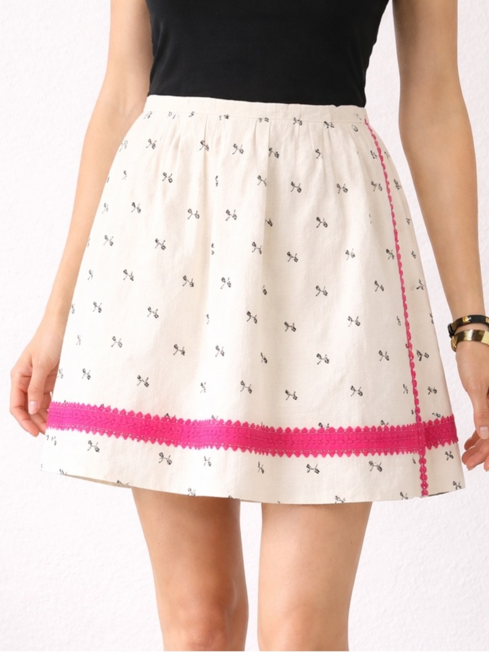 Madewell Embroidered Linen Mini Skirt Size 2 Cream Pink A-Line
